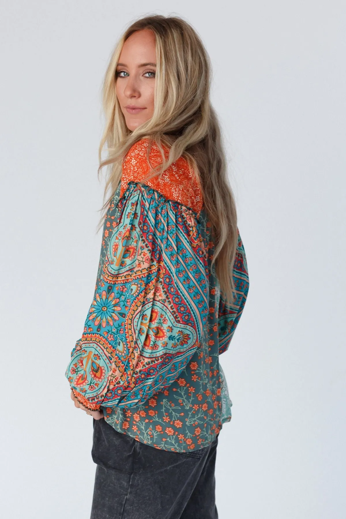 Danielle Mixed Floral Printed Top - Mint