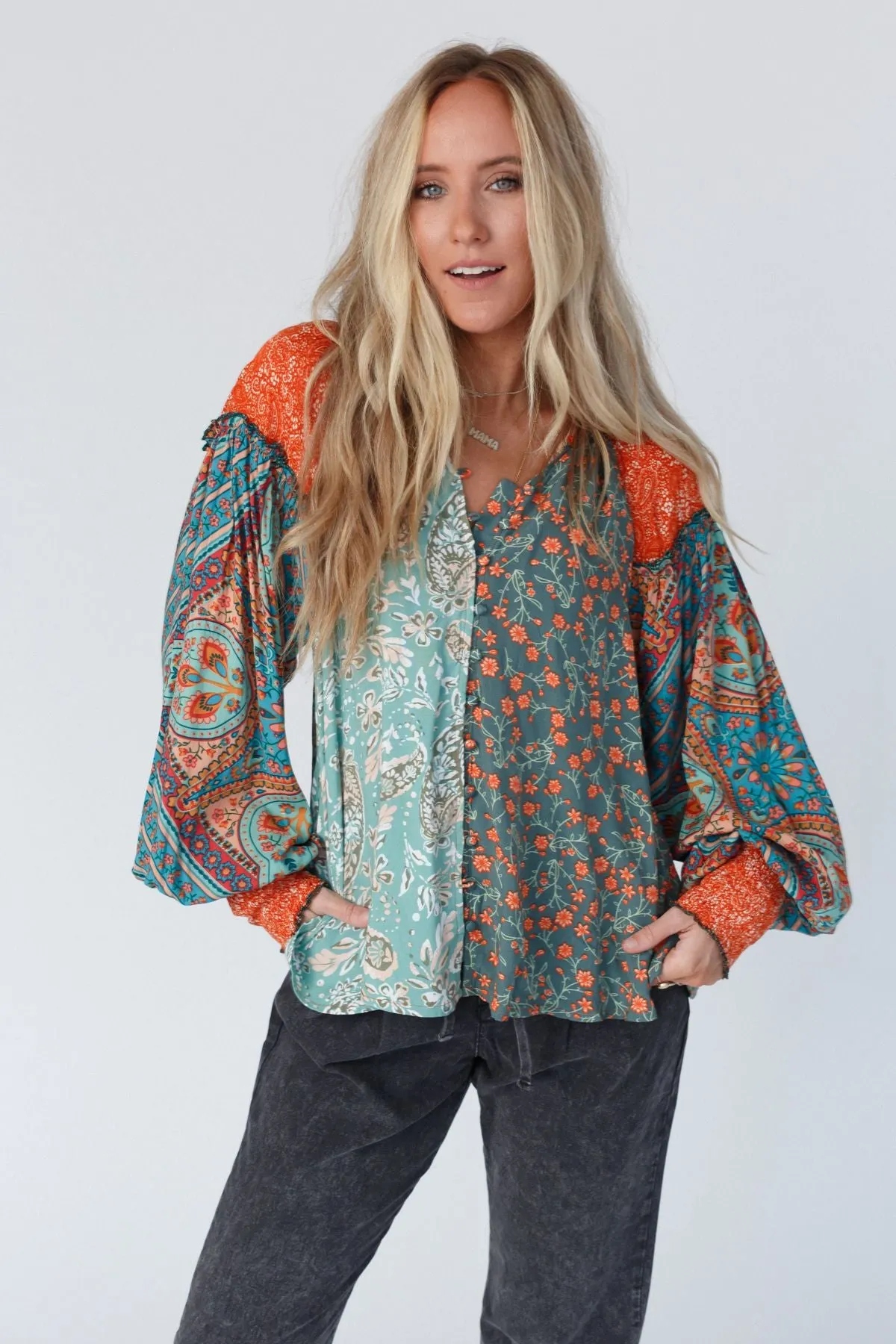 Danielle Mixed Floral Printed Top - Mint