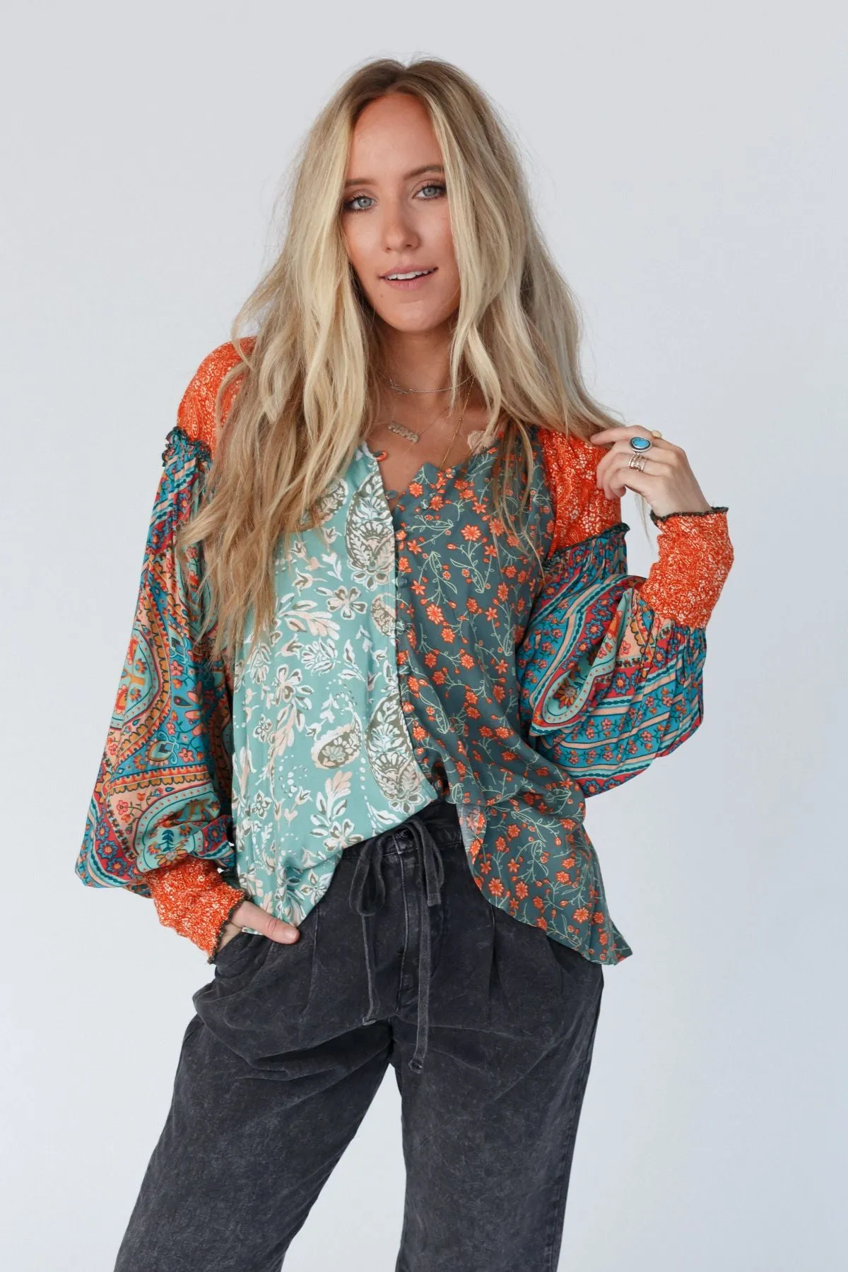 Danielle Mixed Floral Printed Top - Mint