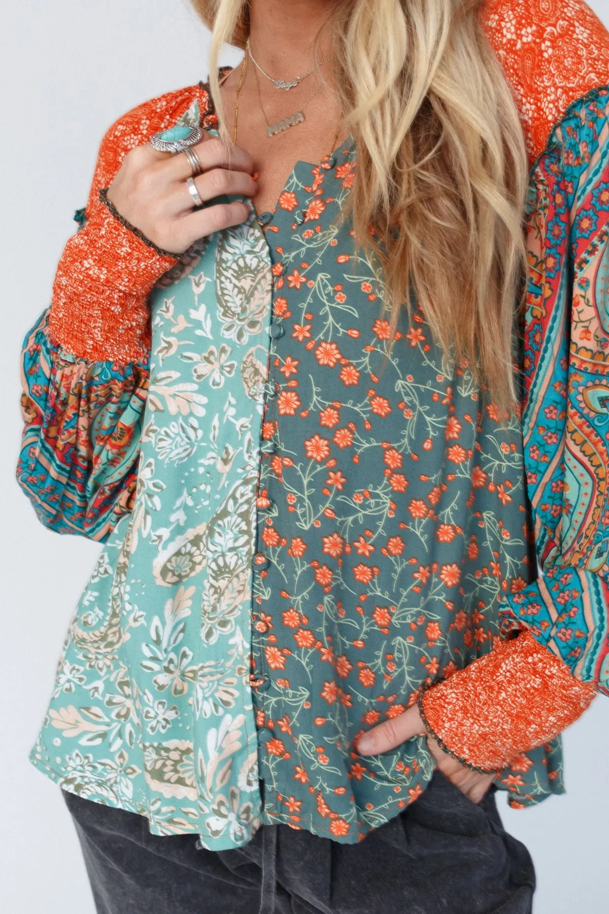 Danielle Mixed Floral Printed Top - Mint