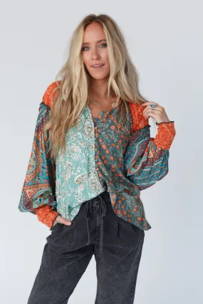 Danielle Mixed Floral Printed Top - Mint