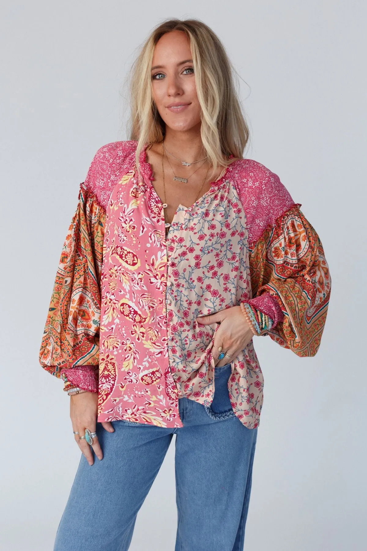 Danielle Mixed Floral Printed Top - Pink