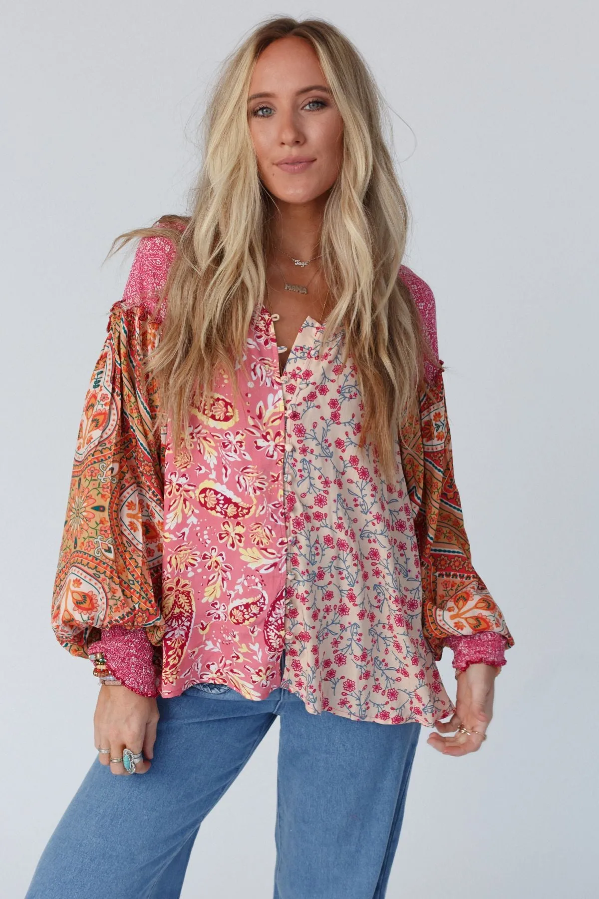 Danielle Mixed Floral Printed Top - Pink