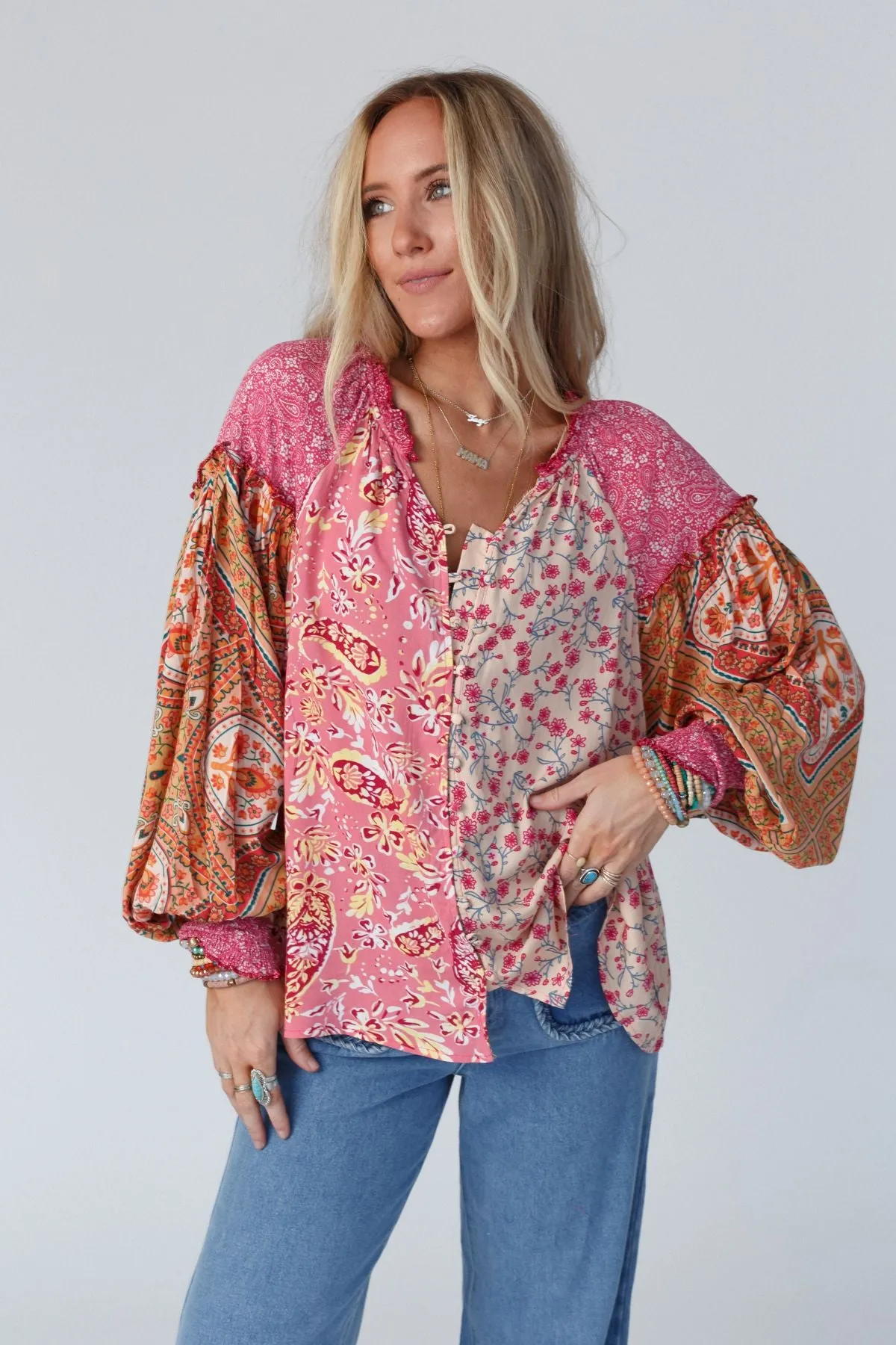 Danielle Mixed Floral Printed Top - Pink