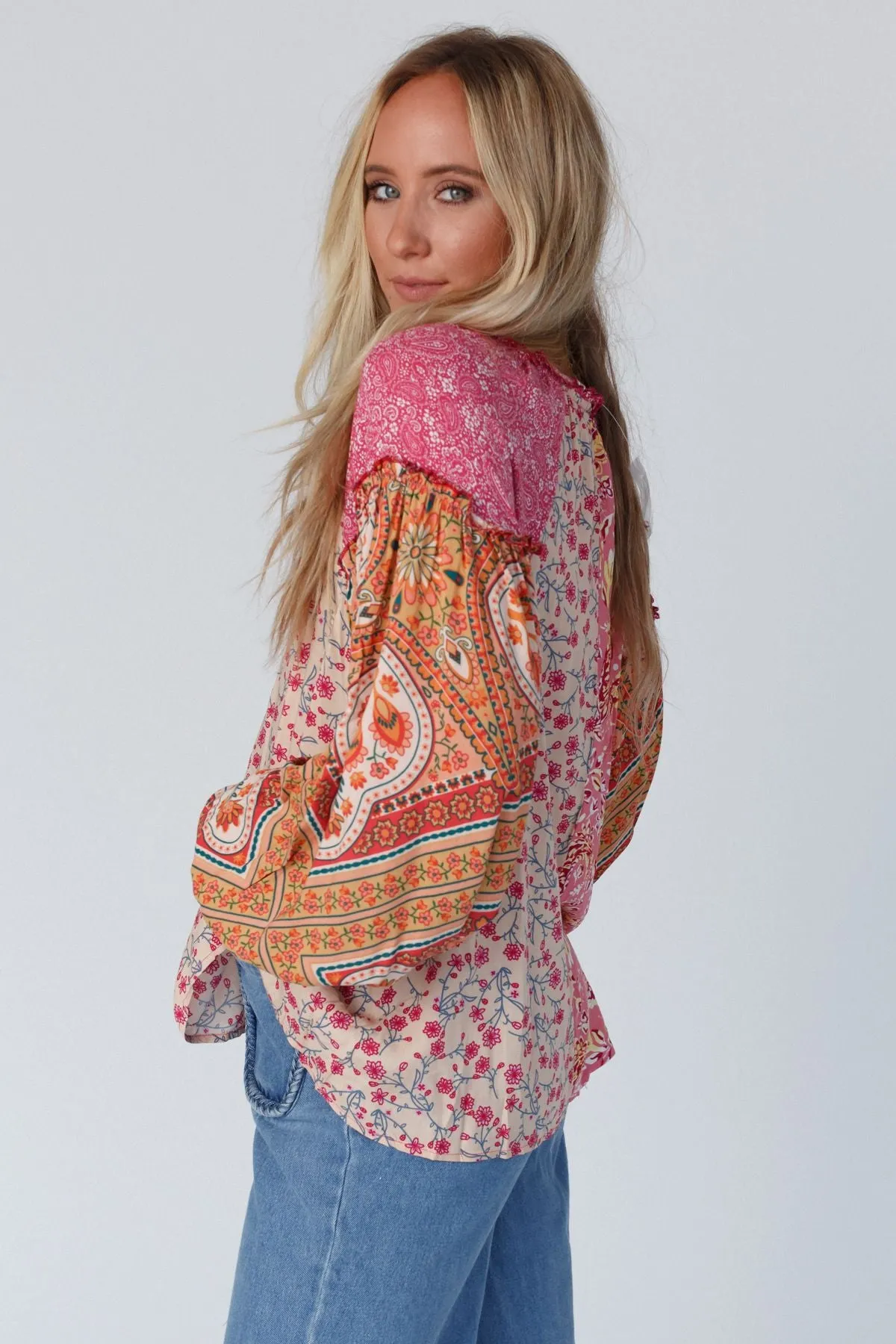 Danielle Mixed Floral Printed Top - Pink