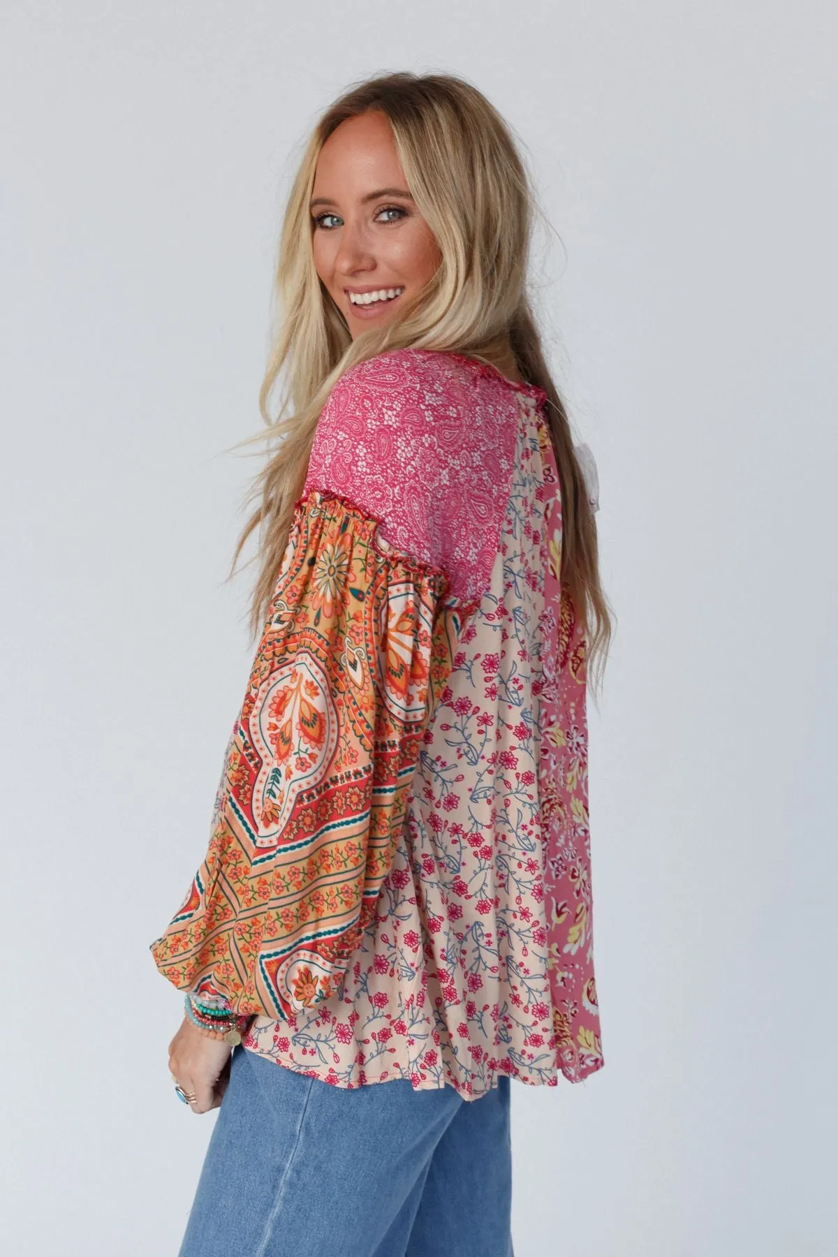 Danielle Mixed Floral Printed Top - Pink