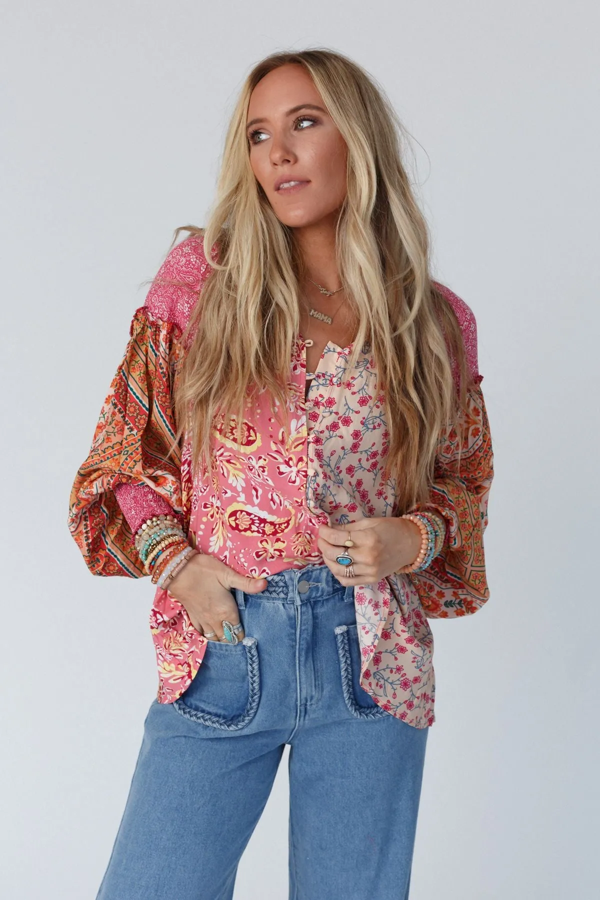 Danielle Mixed Floral Printed Top - Pink