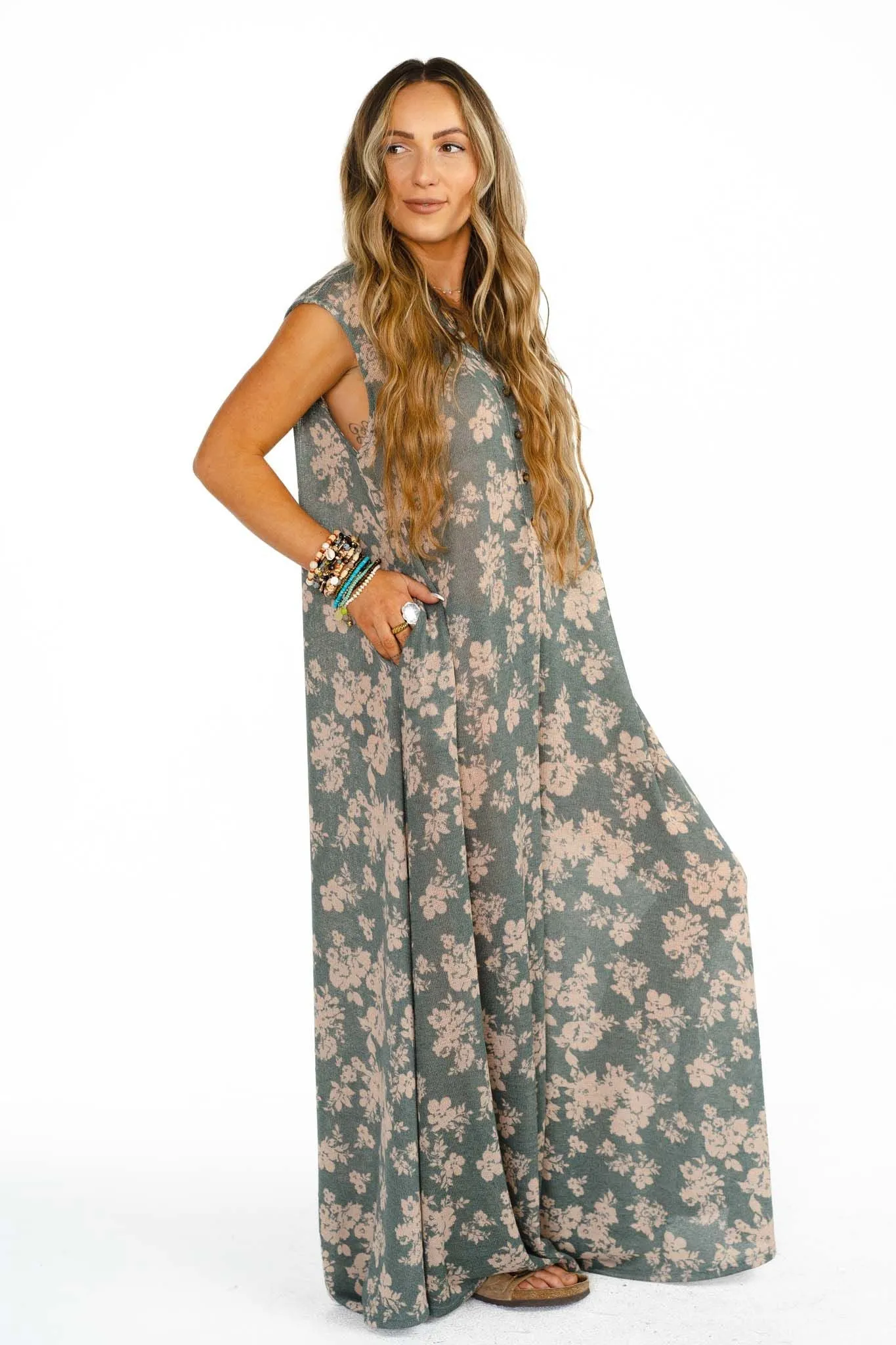 Daphne Floral Print Jumpsuit - Olive