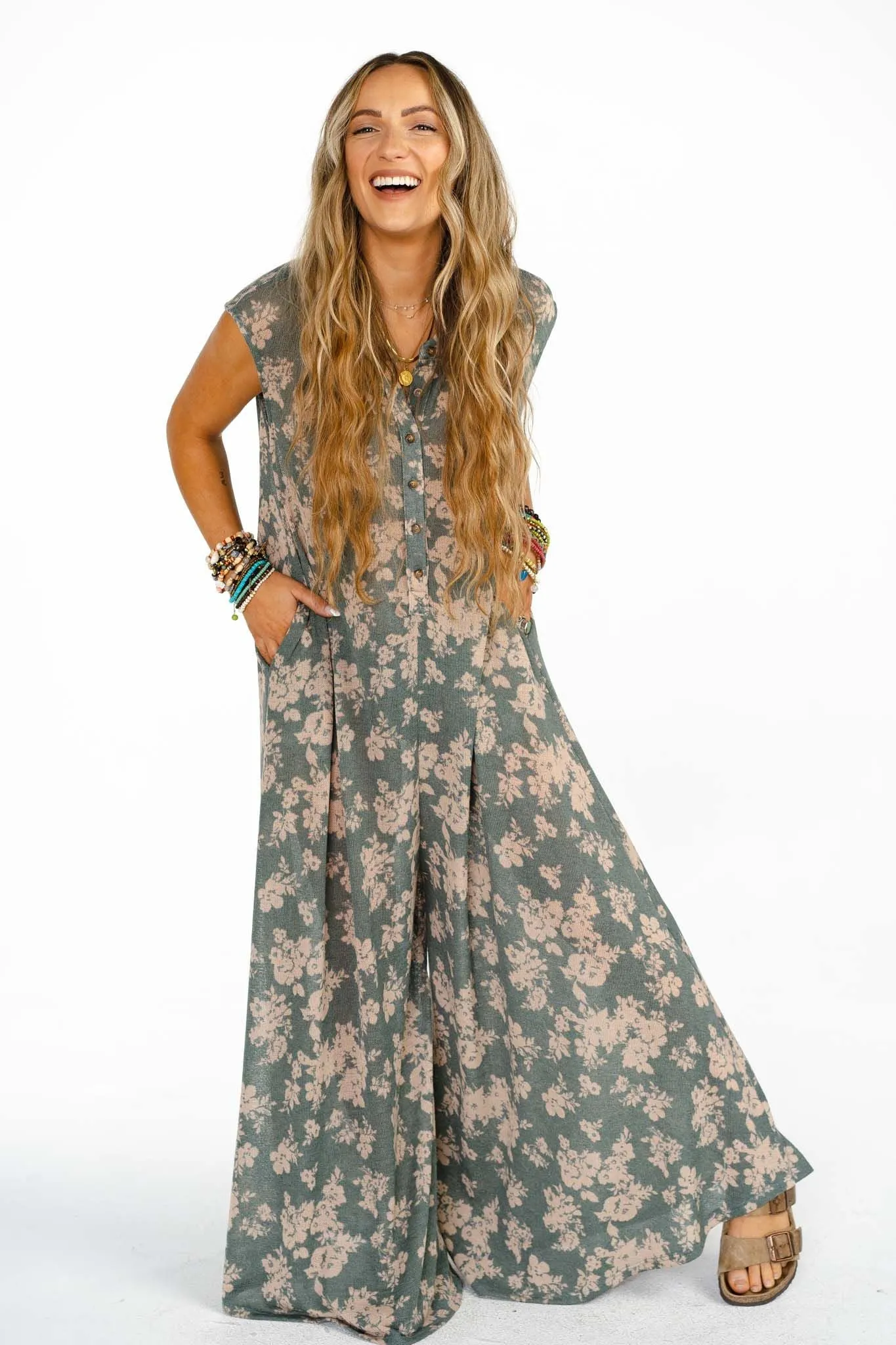 Daphne Floral Print Jumpsuit - Olive