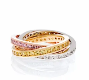 Designer Inspired Cubic Zirconia Triple Gold Tone Intertwining Eternity Band In Sterling Silver