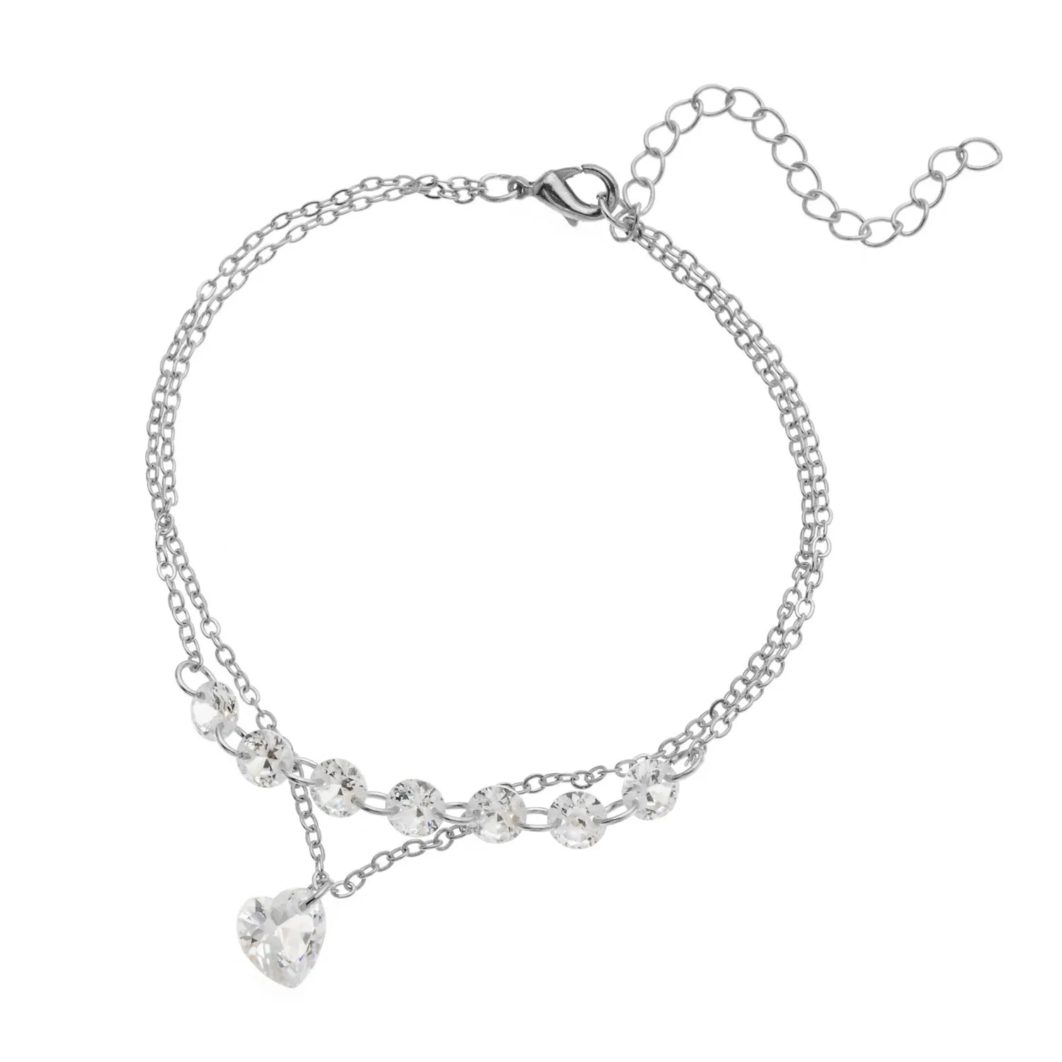 Double heart-shaped crystal bracelet