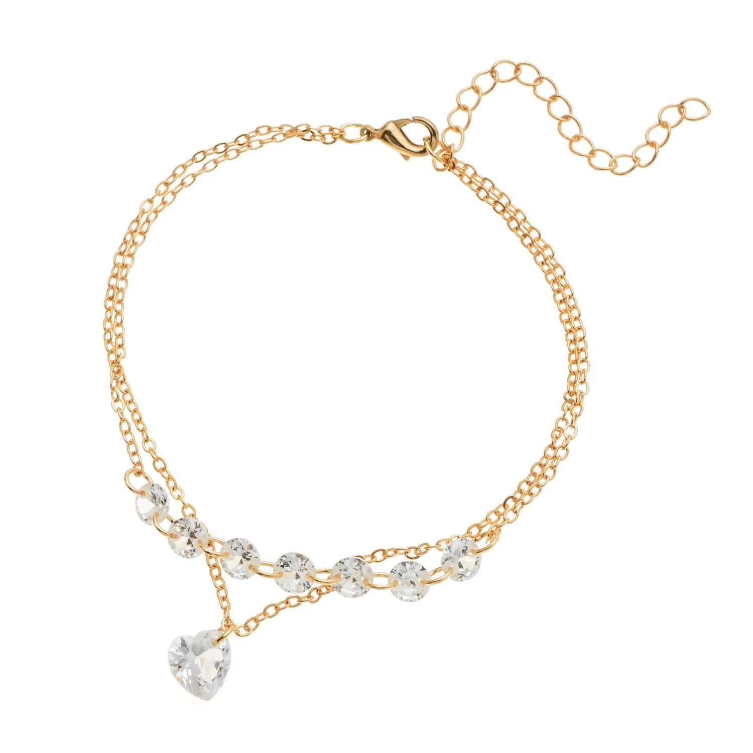 Double heart-shaped crystal bracelet