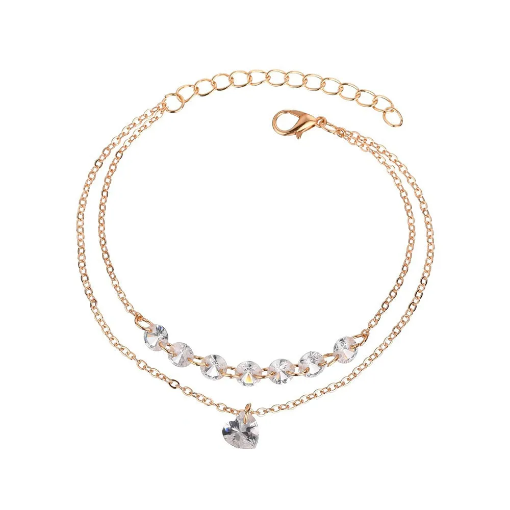 Double heart-shaped crystal bracelet