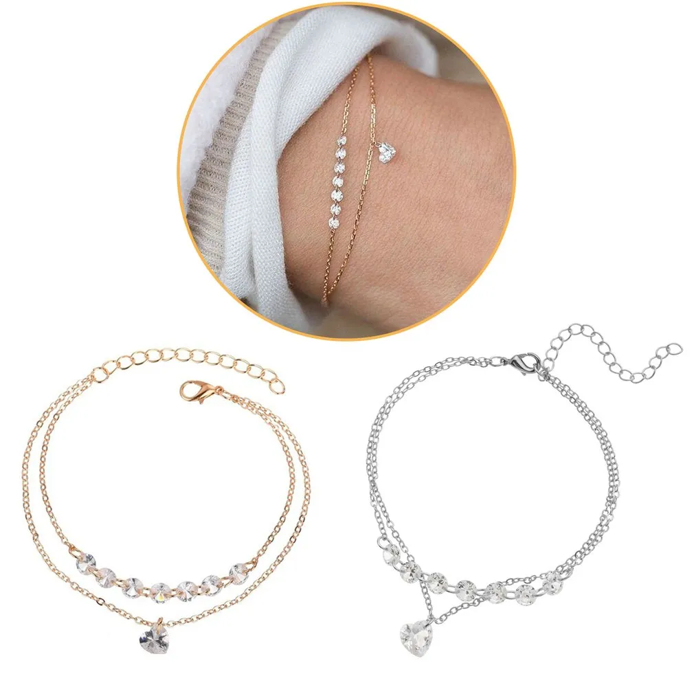 Double heart-shaped crystal bracelet