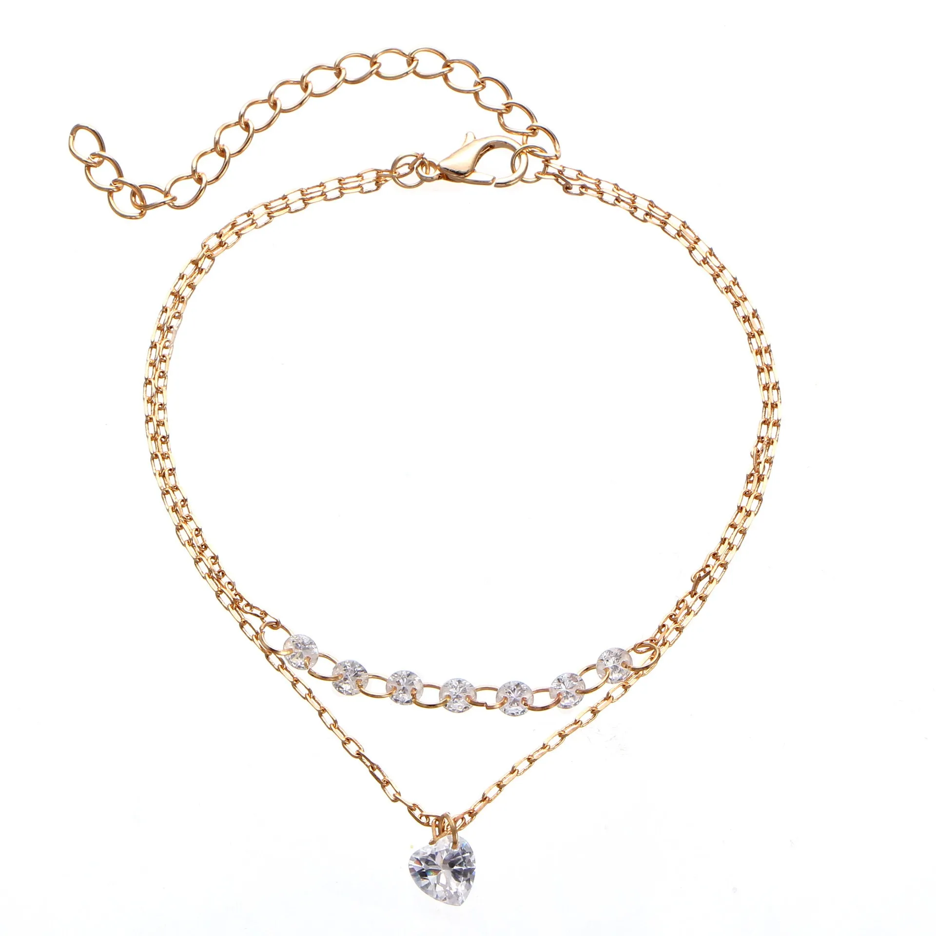 Double heart-shaped crystal bracelet