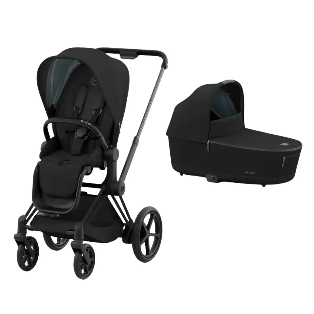 ePriam 2 Stroller   Carry Cot Bundle - Matte Black Frame w/ Deep Black Seat