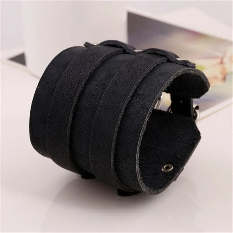 European And American Jewelry Punk Wide Leather Cattle Leather Bracelet Leather Bracelet