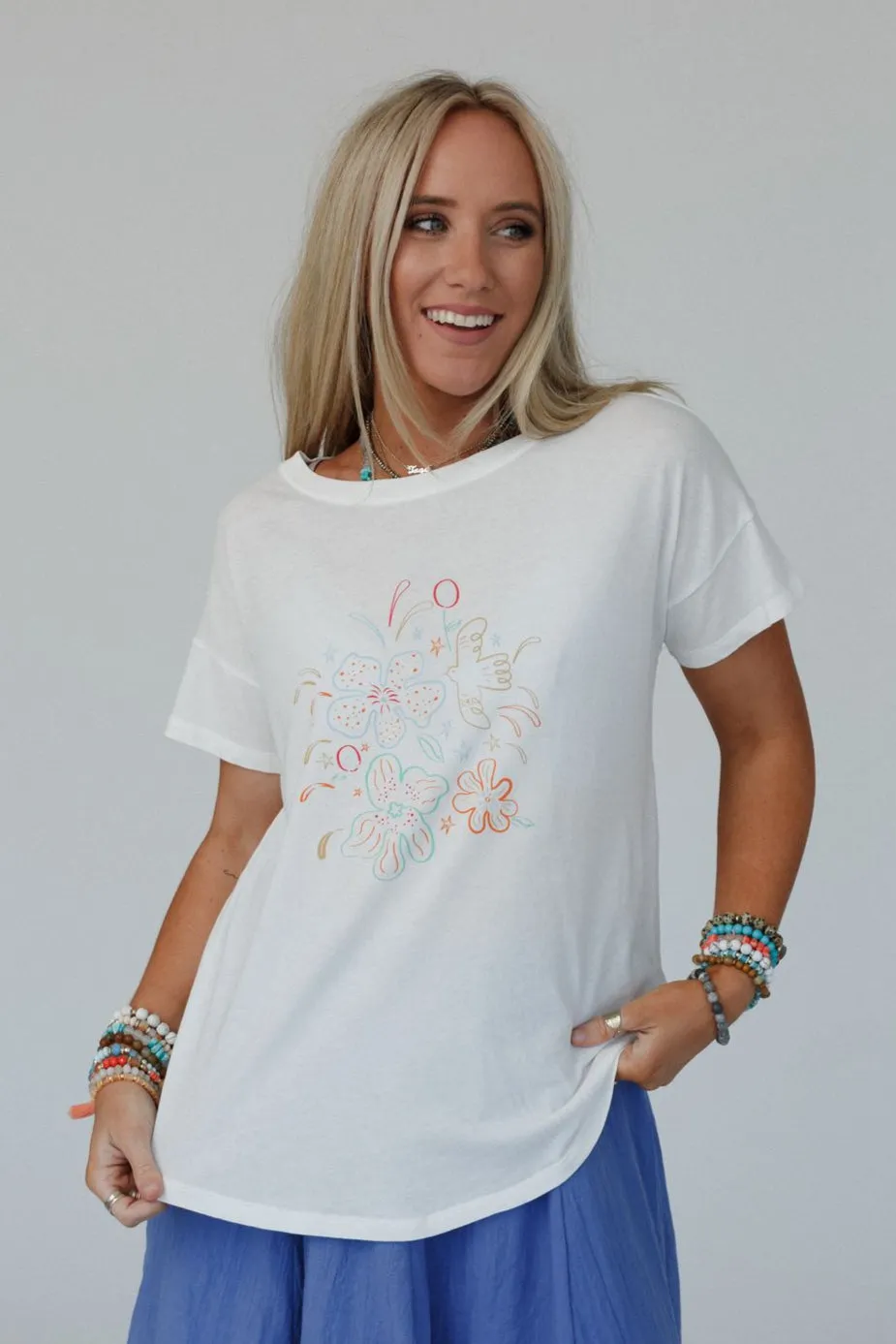 Floral Fireworks Top - Off White