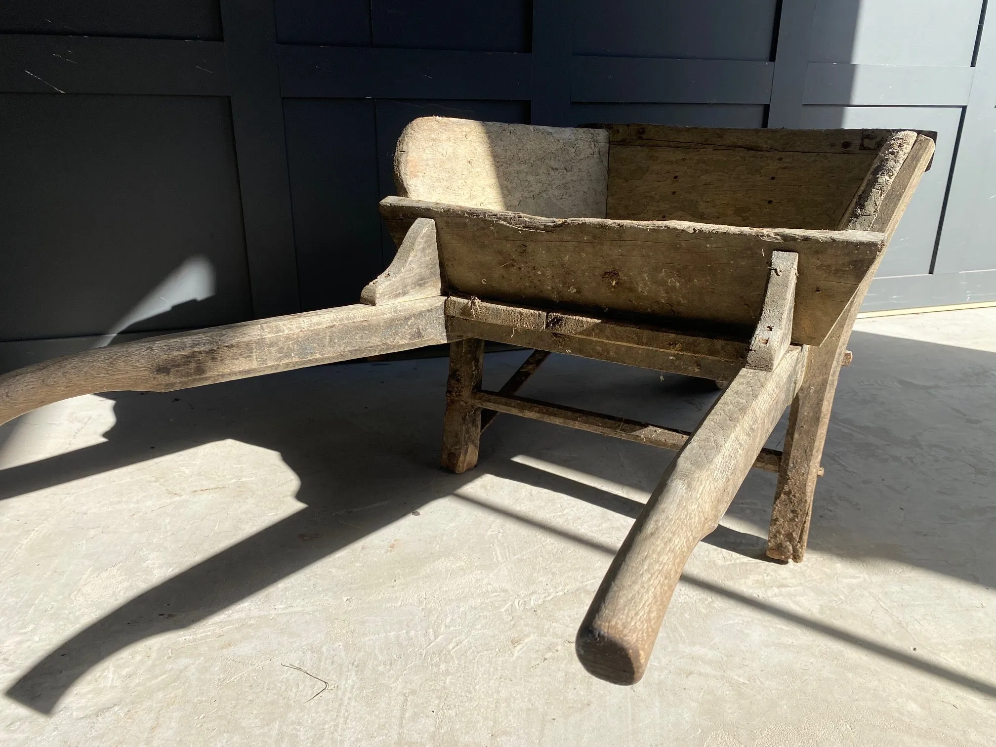 French rustic wooden wheelbarrow