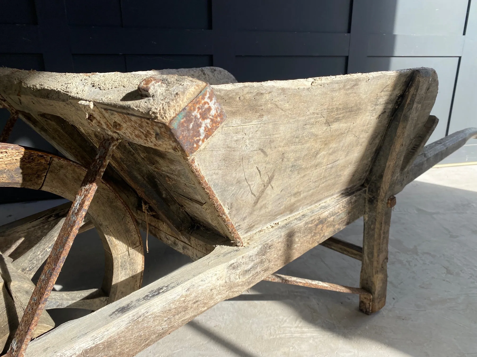 French rustic wooden wheelbarrow