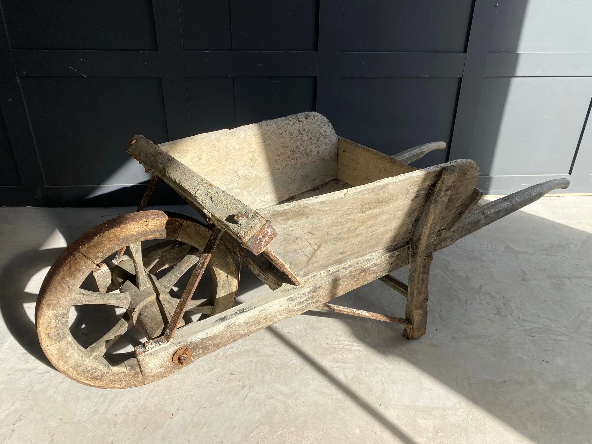 French rustic wooden wheelbarrow