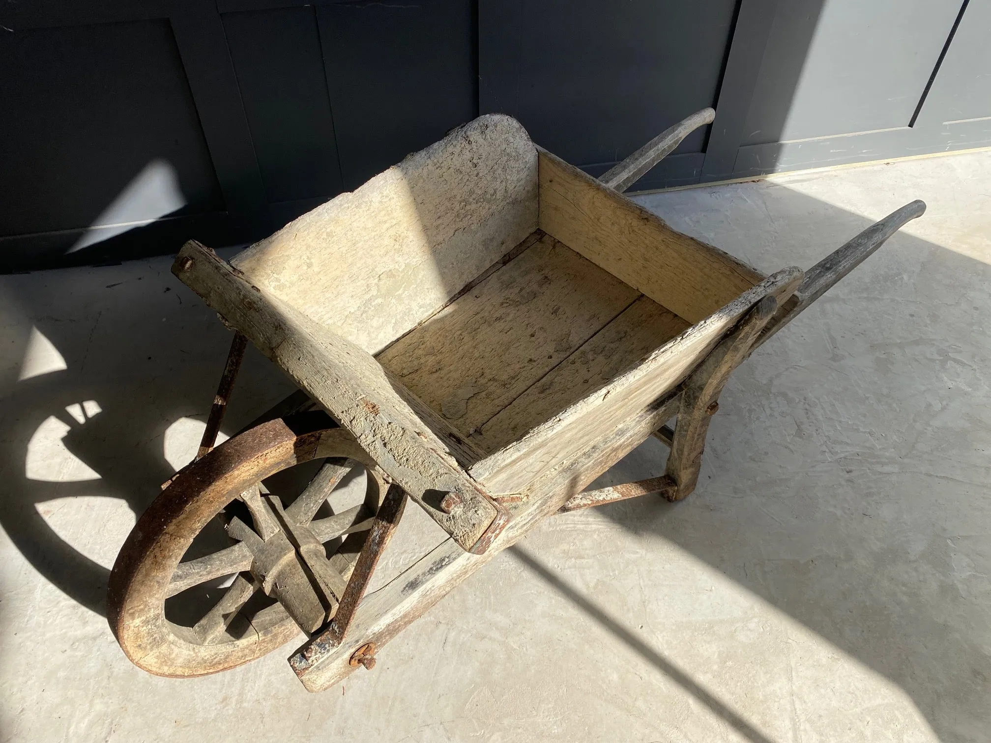 French rustic wooden wheelbarrow