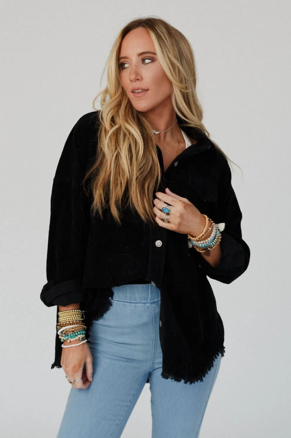 Gardener Embroidered Button Down Top - Black