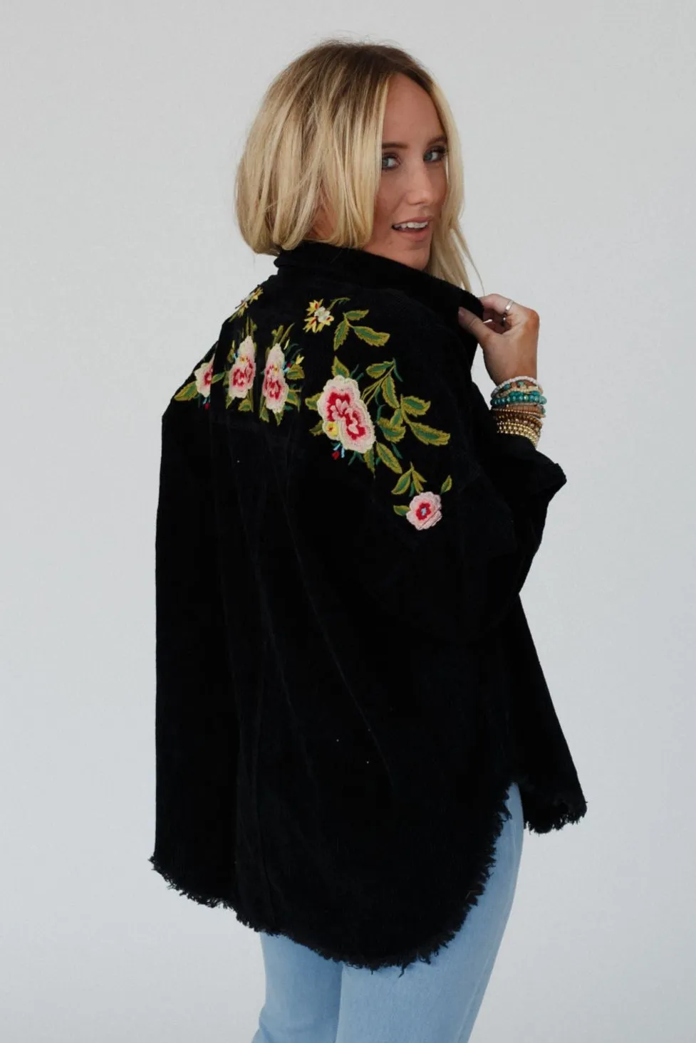 Gardener Embroidered Button Down Top - Black