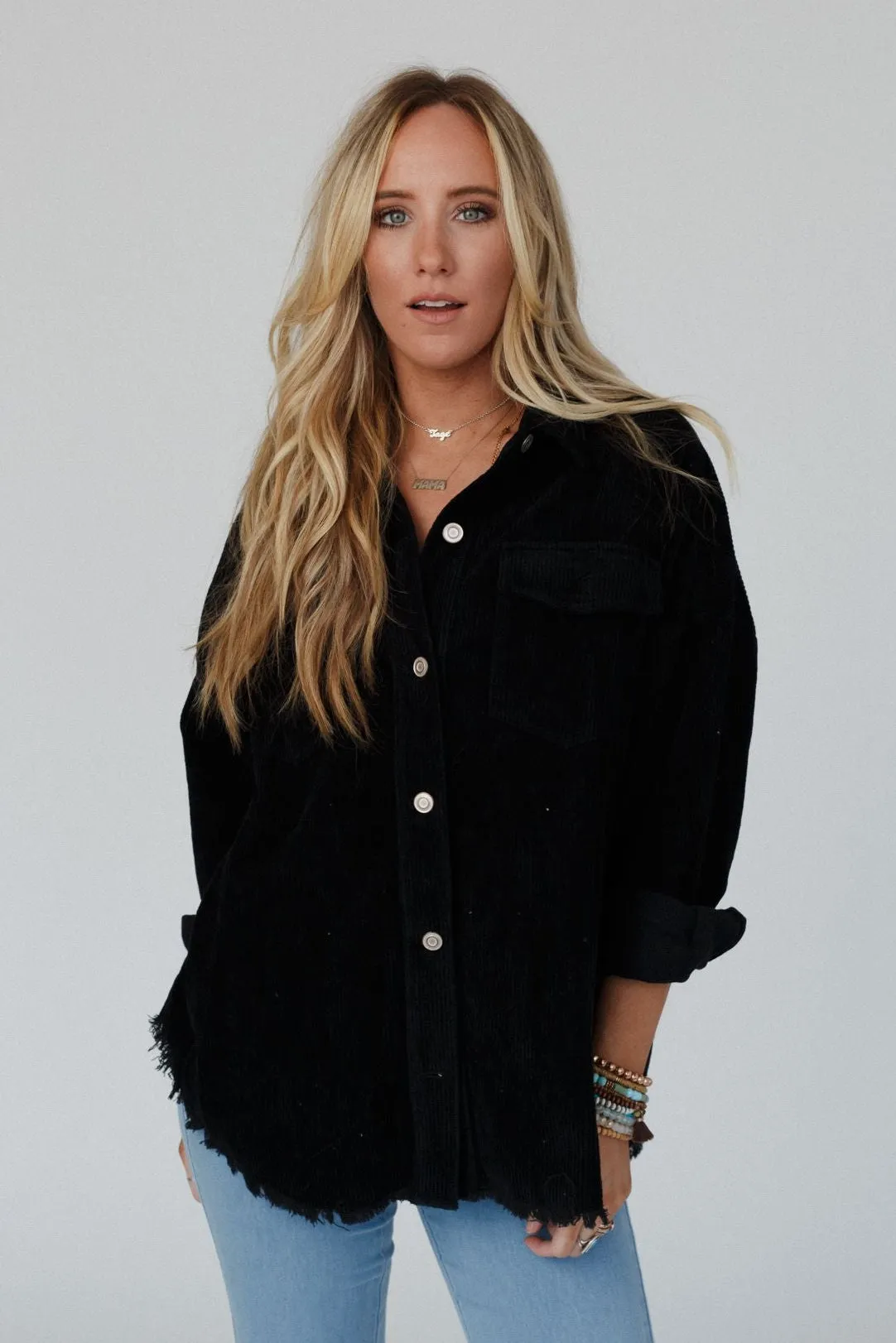Gardener Embroidered Button Down Top - Black