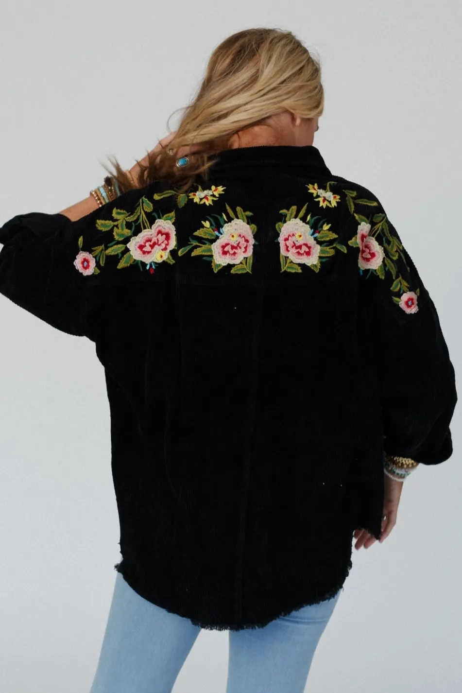 Gardener Embroidered Button Down Top - Black