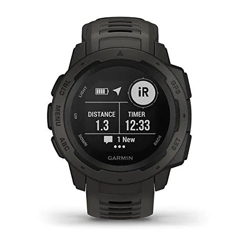 Garmin Instinct, Rugged Outdoor Watch with GPS, Features Glonass and Galileo, Heart Rate Monitoring and 3-Axis Compass, Graphite