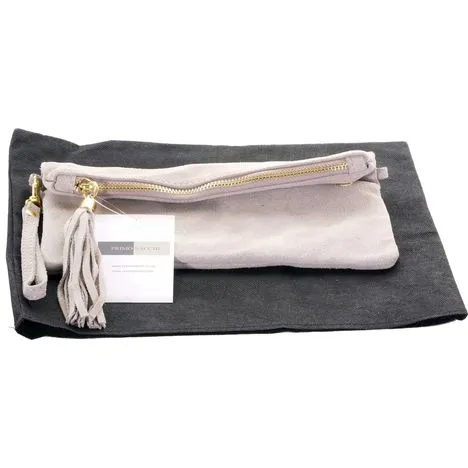 Giuliana-Light Beige Soft Suede Clutch, Wrist & Shoulder Bag
