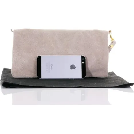 Giuliana-Light Beige Soft Suede Clutch, Wrist & Shoulder Bag
