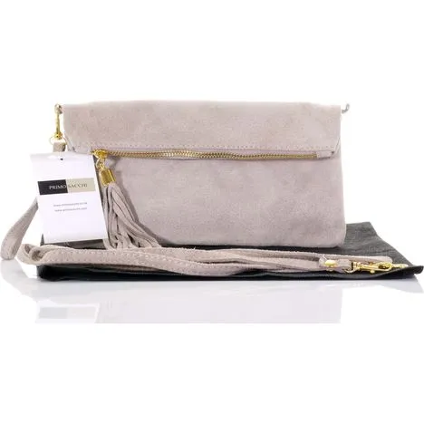 Giuliana-Light Beige Soft Suede Clutch, Wrist & Shoulder Bag
