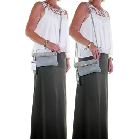 Giuliana-Light Beige Soft Suede Clutch, Wrist & Shoulder Bag