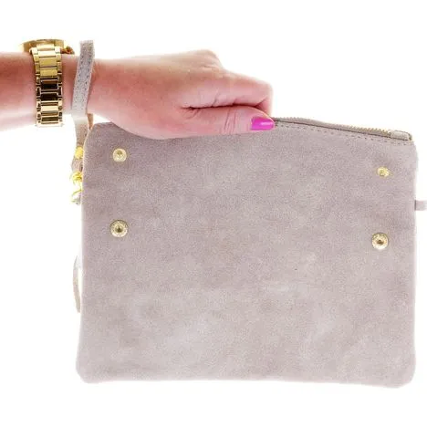 Giuliana-Light Beige Soft Suede Clutch, Wrist & Shoulder Bag