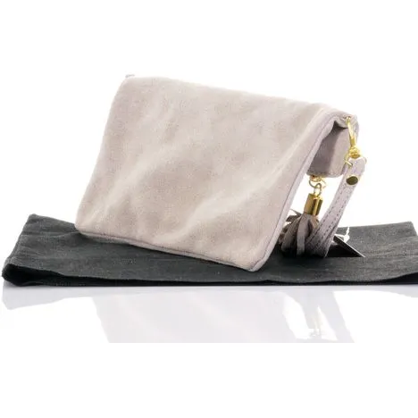 Giuliana-Light Beige Soft Suede Clutch, Wrist & Shoulder Bag