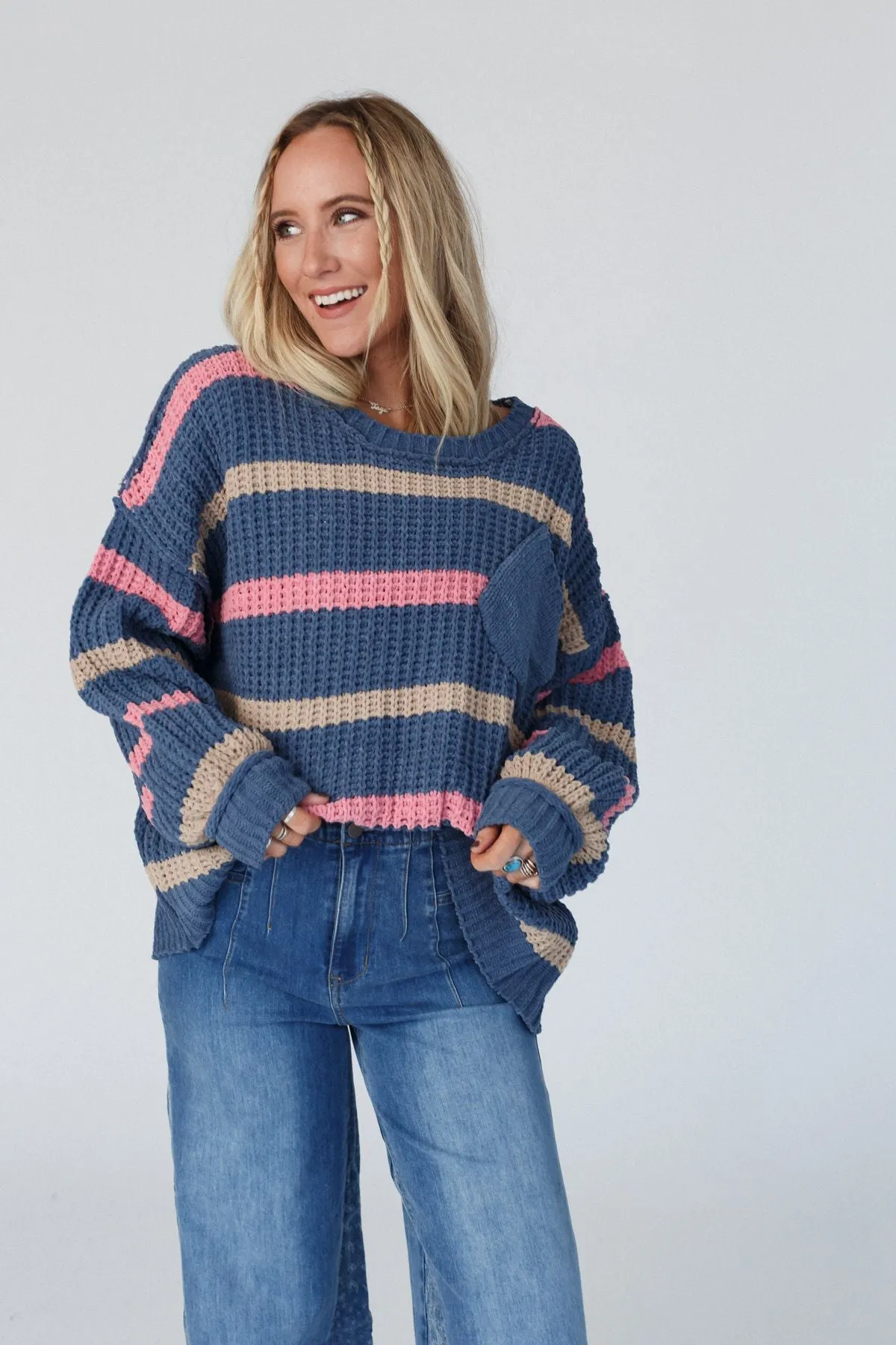 Golden Girl Striped Sweater - Navy
