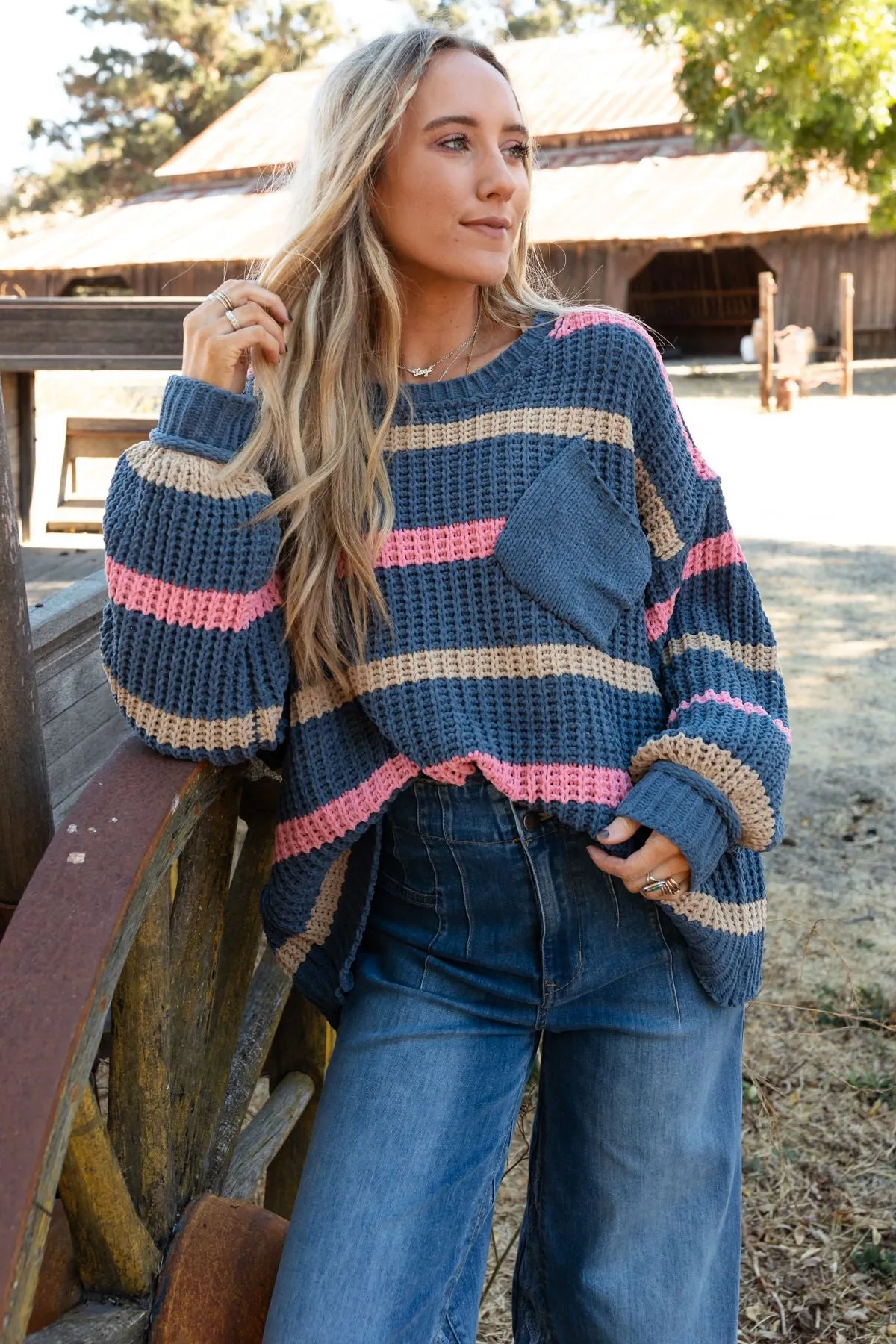 Golden Girl Striped Sweater - Navy