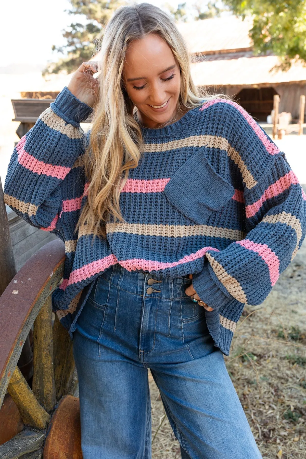 Golden Girl Striped Sweater - Navy