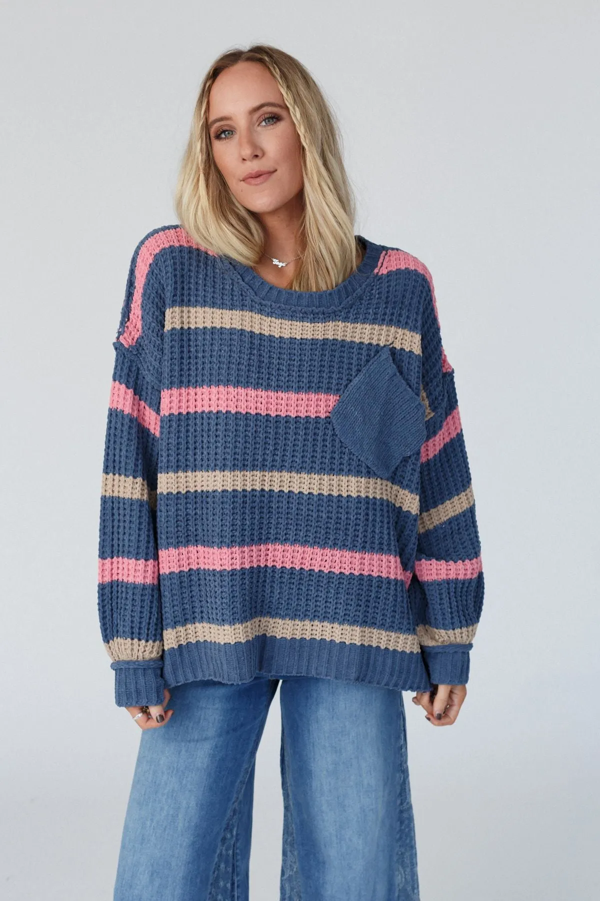Golden Girl Striped Sweater - Navy