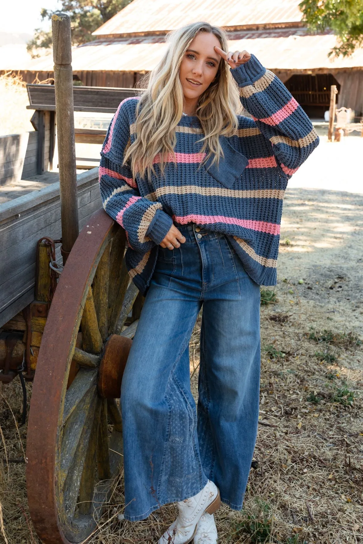 Golden Girl Striped Sweater - Navy