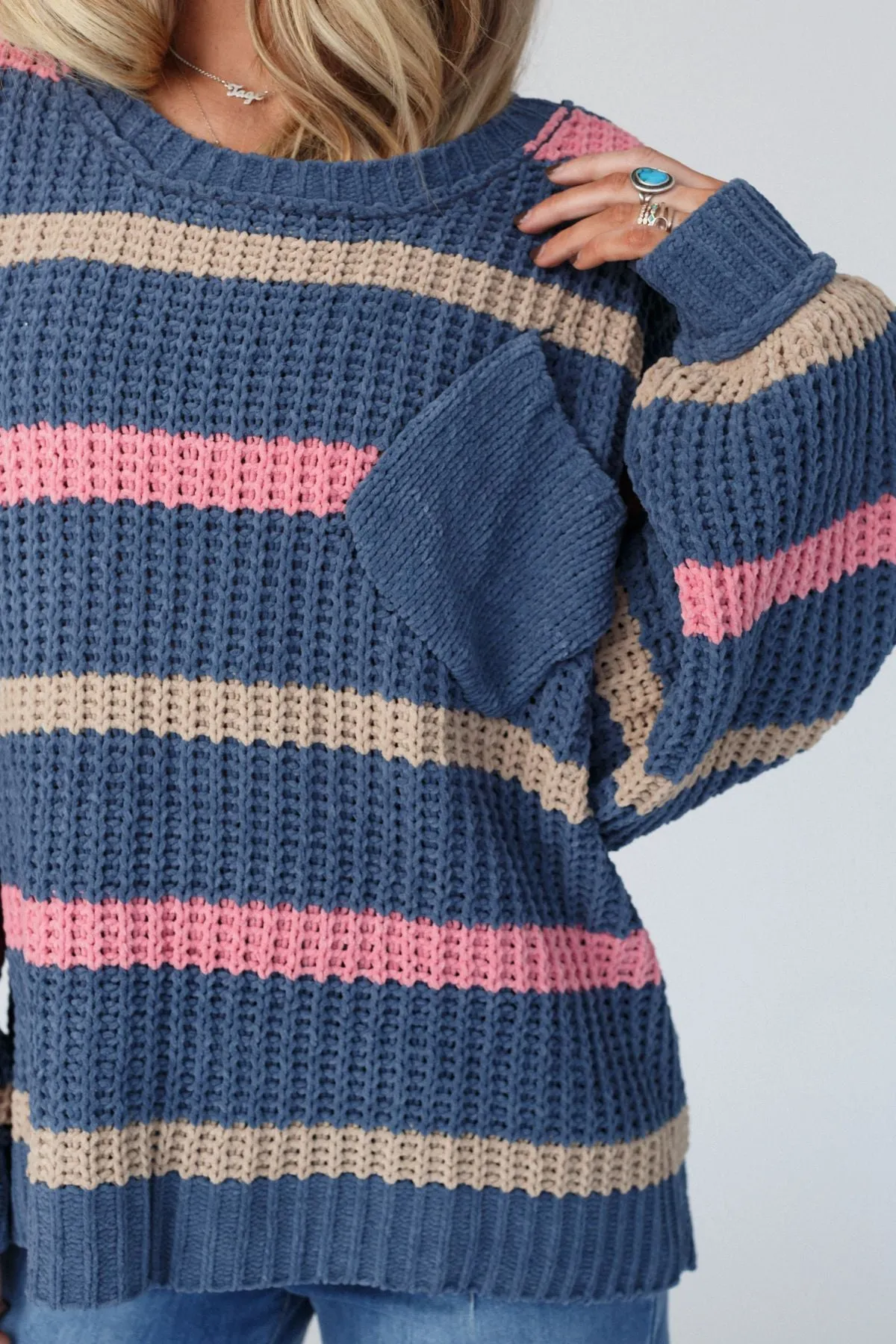 Golden Girl Striped Sweater - Navy