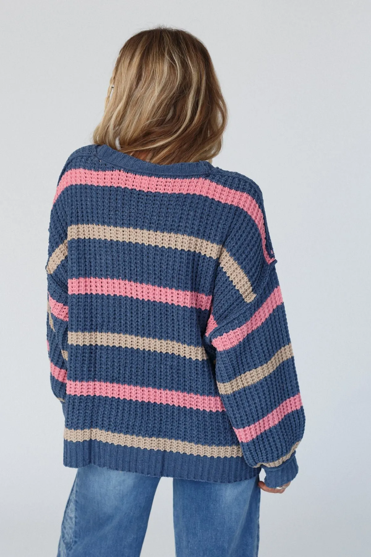 Golden Girl Striped Sweater - Navy