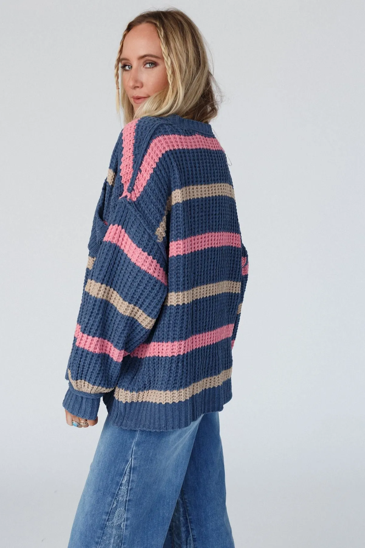 Golden Girl Striped Sweater - Navy