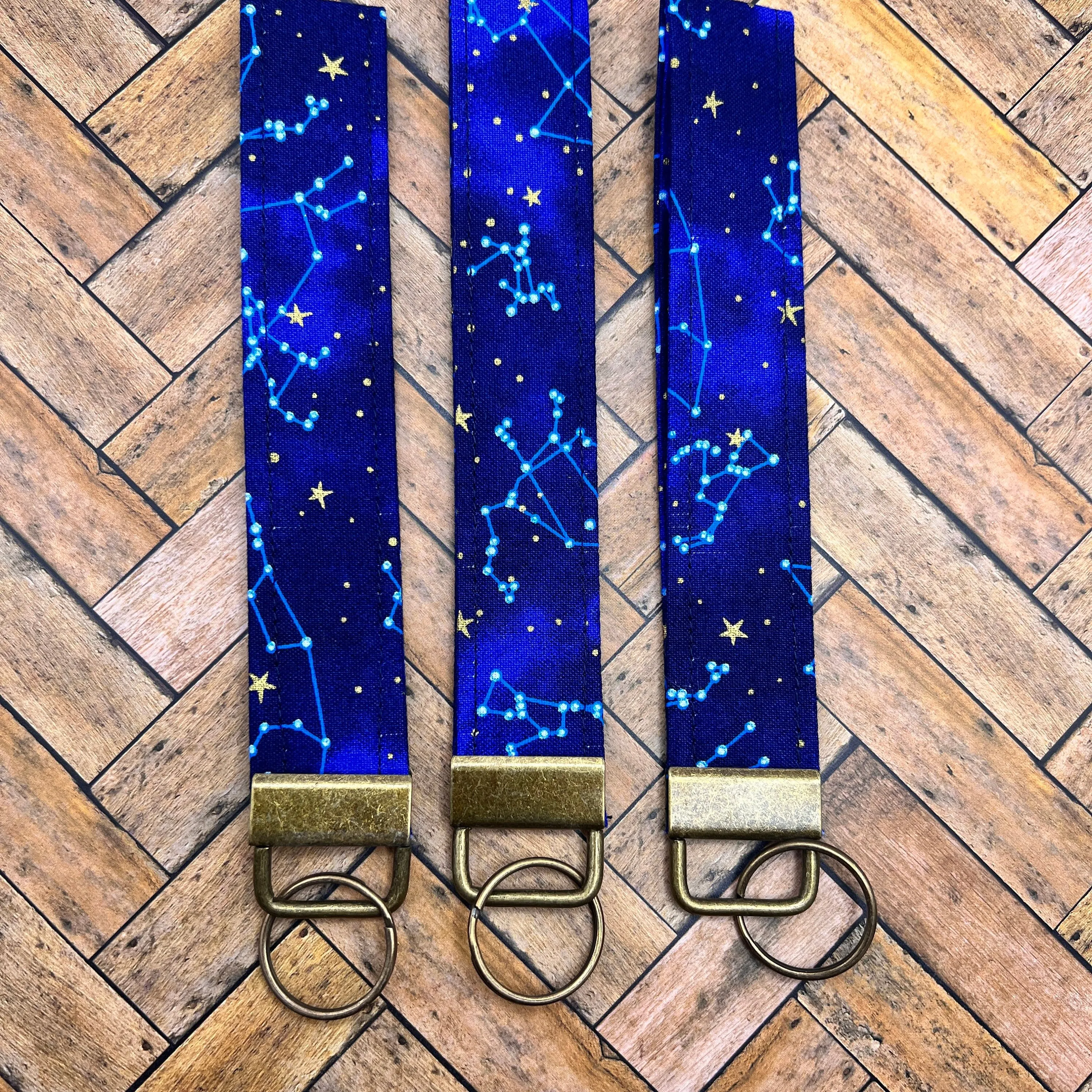 Handmade    Celestial Print  , Space, Stars 6" Fabric Key Fob Keyfob Keychain Wristlet Keys