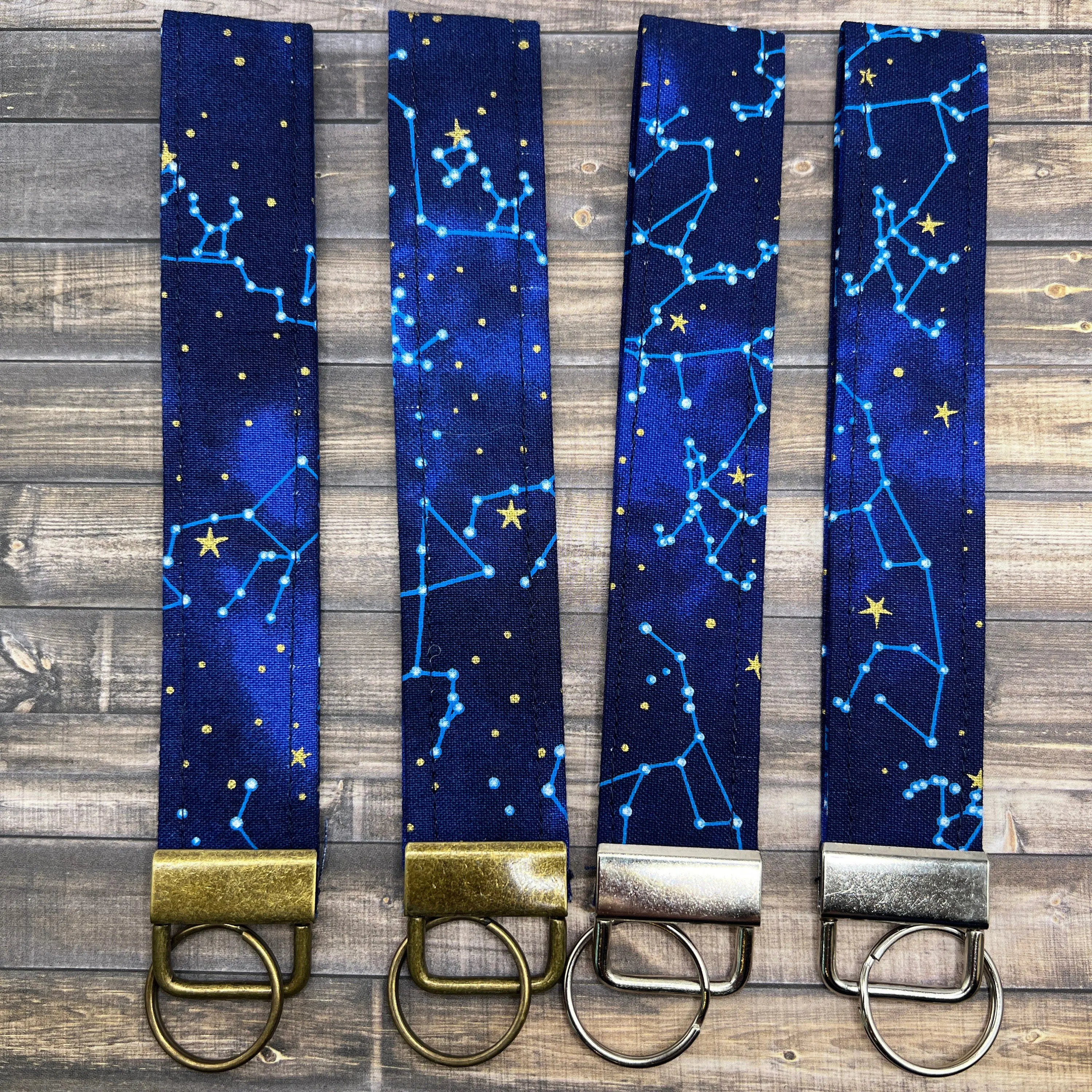 Handmade    Celestial Print  , Space, Stars 6" Fabric Key Fob Keyfob Keychain Wristlet Keys