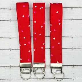 Handmade    Red White Pink Heart Print   Valentine’s Day 6" Fabric Key Fob Keyfob Keychain Wristlet Keys