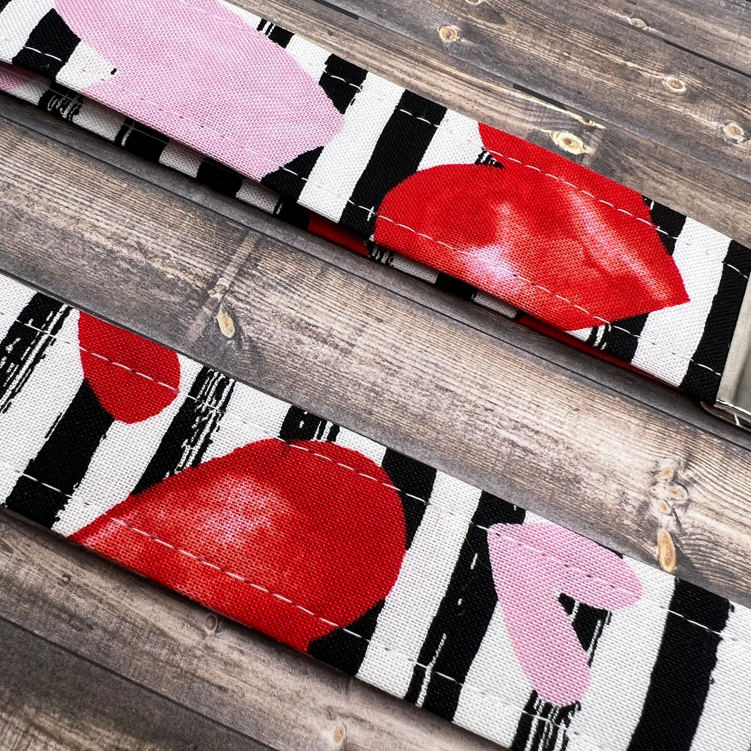 Handmade Red White Pink Heart Striped Valentine’s Day 6" Fabric Key Fob Keyfob Keychain Wristlet Keys