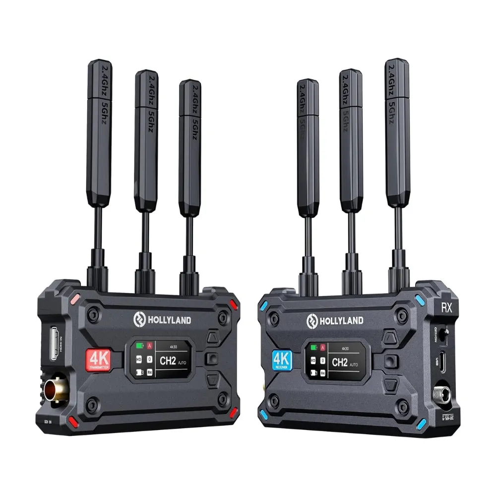 HOLLYLAND PYRO S HDMI / SDI Wireless 4K 30fps UHD Video Transmission System TX Transmitter   RX Receiver with Max 1300ft LOS Range, 50ms Low Latency, UVC & RTMP Streaming, Multi Power Supply Options for Live Broadcasting, Videography